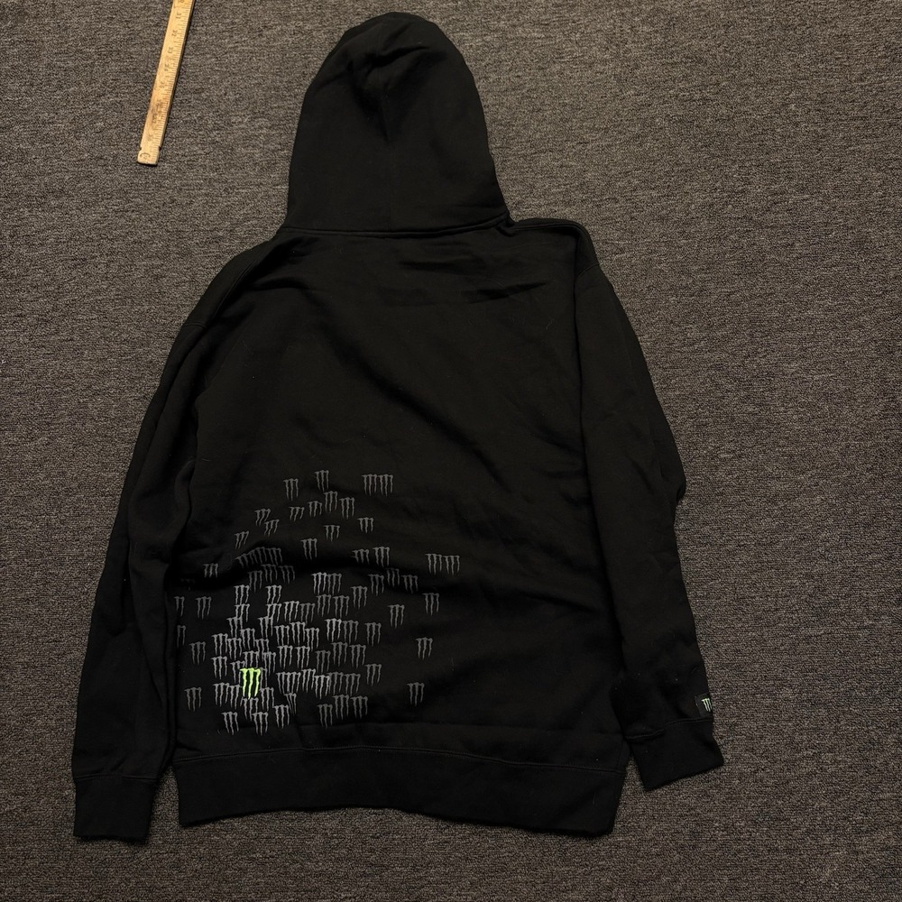 Monster Energy All Over Print Logo Zip Up Hoodie Black Green Embroidered XL Y2K - Picture 2 of 9